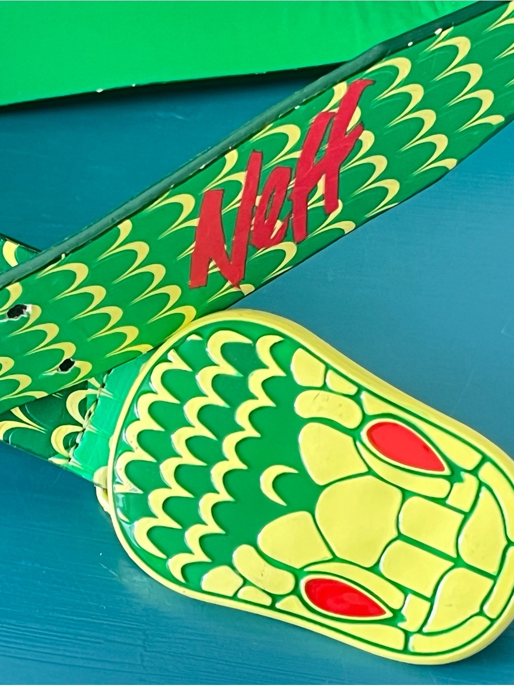 Neff Green and Yellow Snake-Pattern Belt with Red Accents